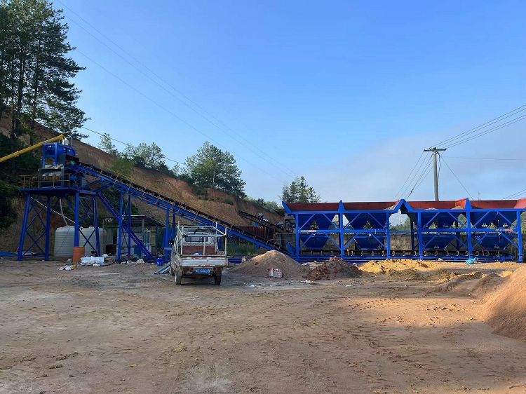 Mobile concrete batching plant undergoing pre-production pneumatic system check