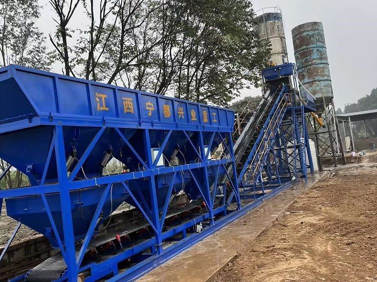 Mobile concrete mixing plant electrical distribution and setup at a construction site in China