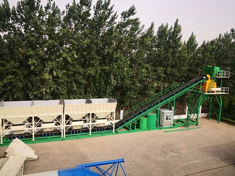 Portable concrete mixing plant component layout during pre-installation phase